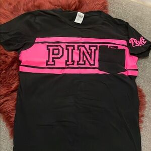 PINK Victoria's Secret Black and Pink Short Sleeve Tee